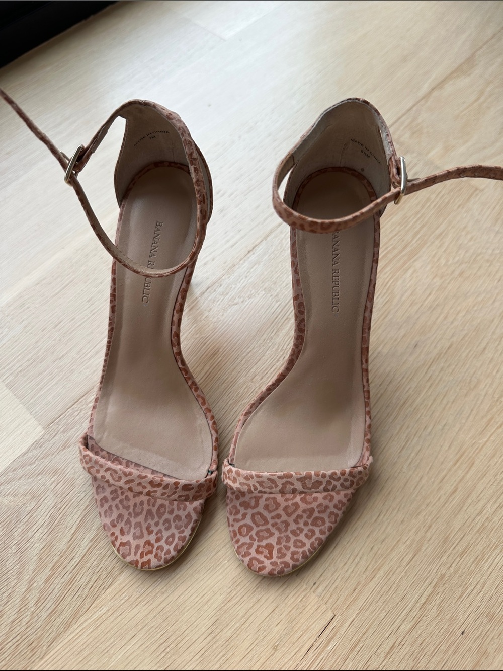 Banana Republic Blush Pink Leopard Ankle-Strap Heels